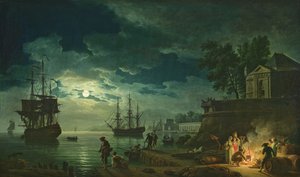 Nacht: Ein Hafen im Mondlicht, 1748